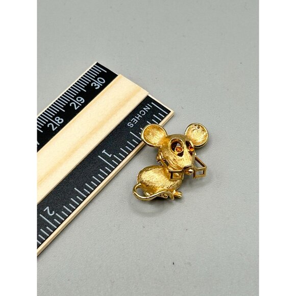 Vintage AVON Mouse with Eyeglasses Pin Brooch Gold Tone & Topaz Rhinestones Eyes - Picture 5 of 5